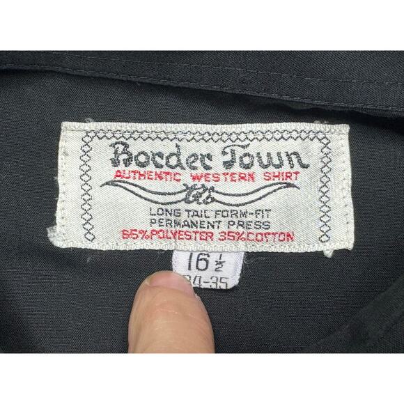 Border Town Men's Long Tail Form Fit Black Rose Embroidered Western Shirt - L - Picture 4 of 5